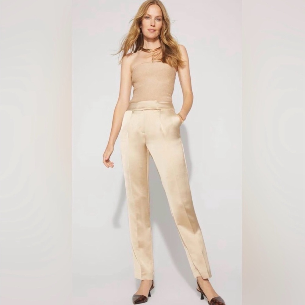 New White House Black Market Zoey Satin Gold Straight Pants sz 2